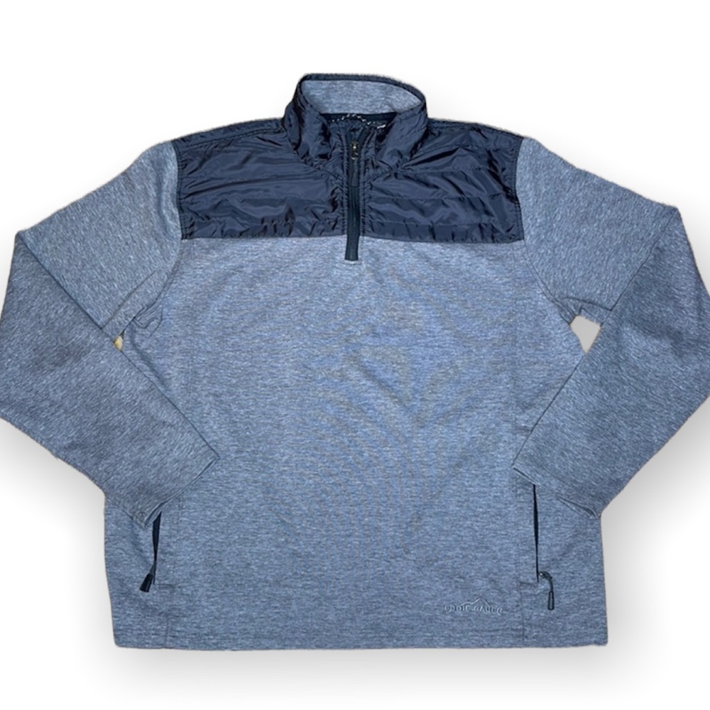 Eddie Bauer Mixed Media Knit Quarter Zip Gray & Black Pullover Size Large